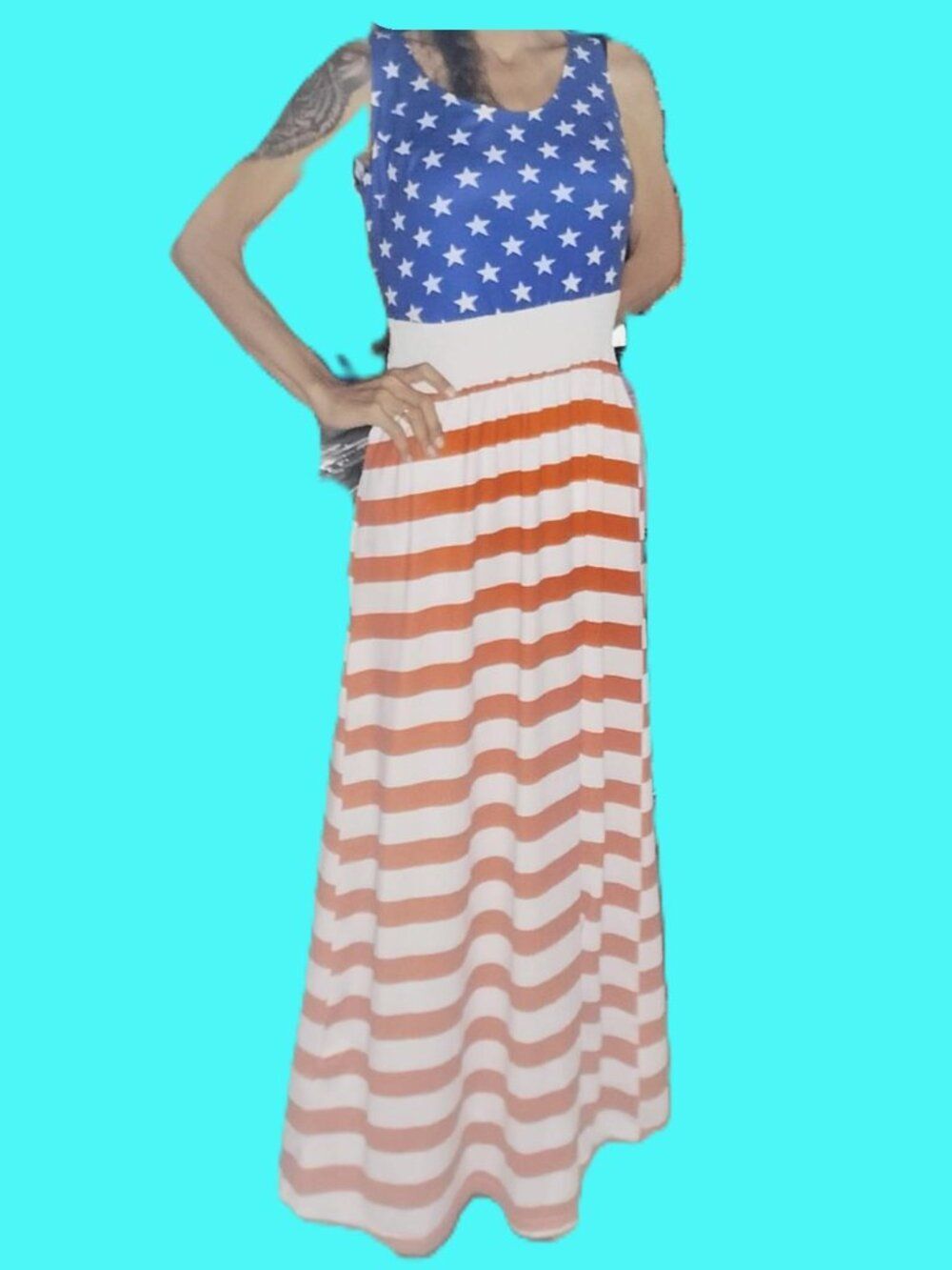 Stars & Stripes Patriotic Maxi Dress with Pockets | Empire Waist